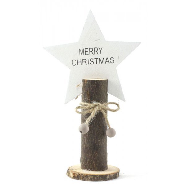 Χριστουγεννιάτικο Ξύλινο Αστέρι σε Κορμό με "Merry Christmas", Λευκό (19cm)